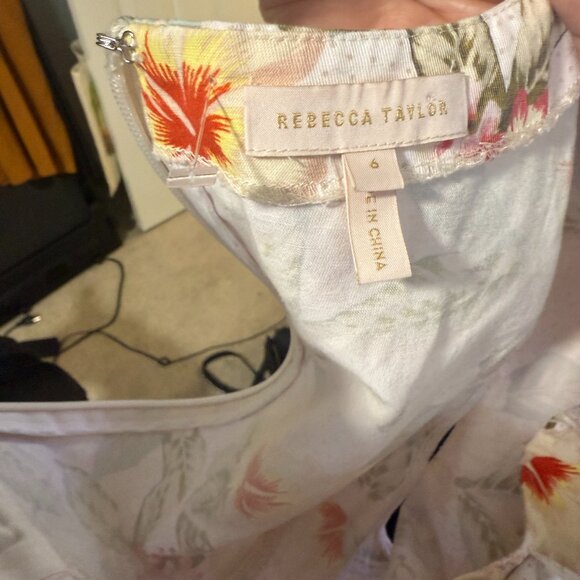 Rebecca Taylor Size 6 Floral Hawaiian Faux Wrap Midi Dress Ruffle Sleeveless - Picture 9 of 10